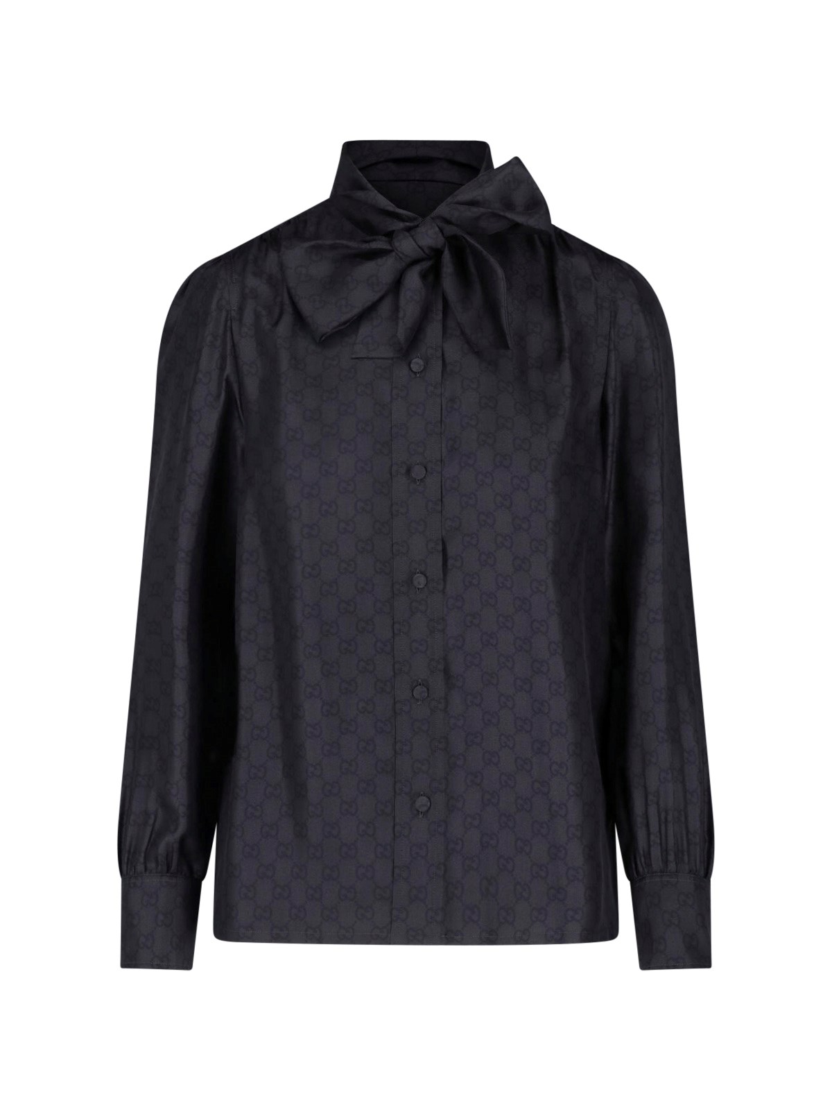 Printed silk twill shirt with bow
