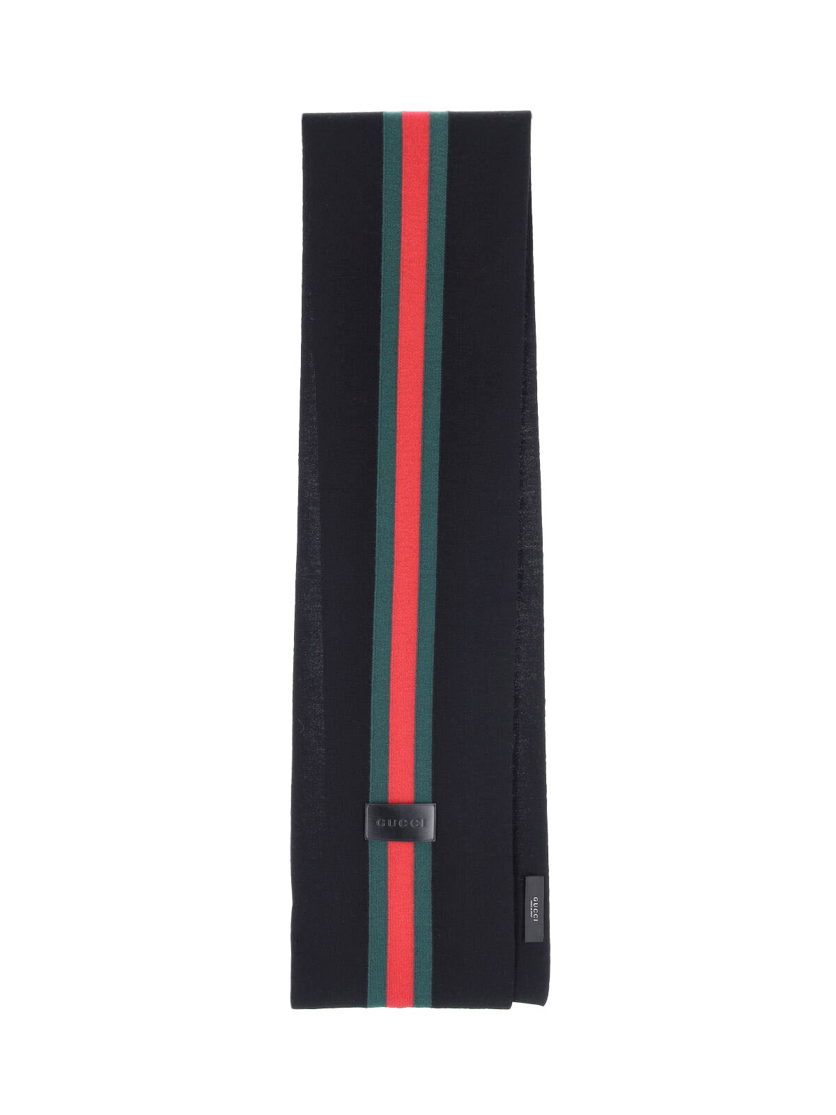 Gucci Gucci Black And Green Striped Jacquard Wool Scarf