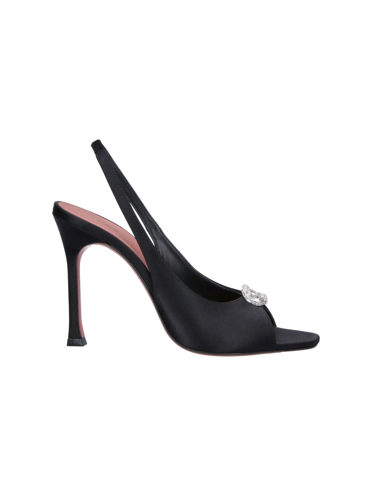 Amina Muaddi Black Satin Stiletto Heel Sandals - EU39/US9