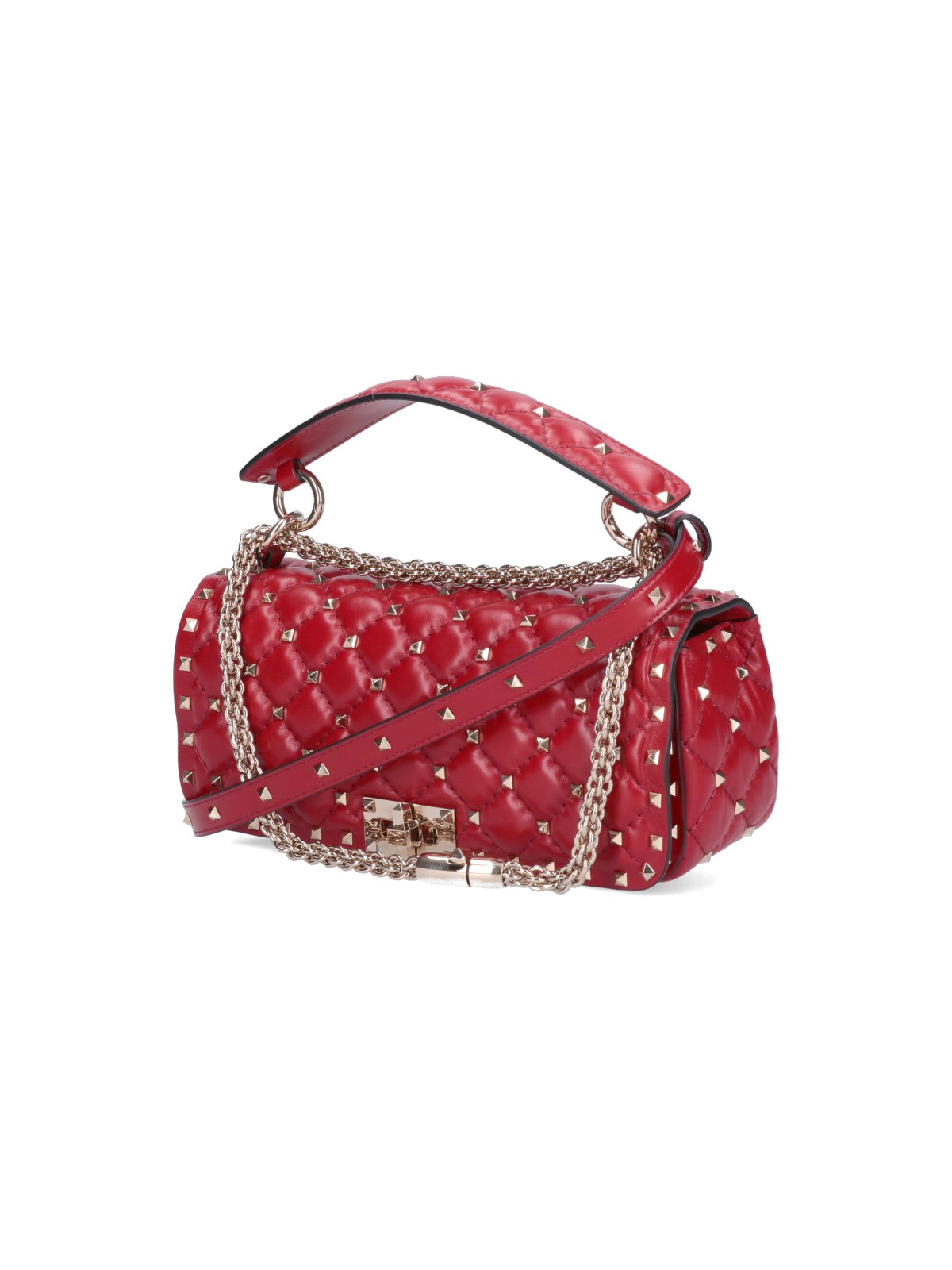 VALENTINO, 'Rockstud Spike' small quilted leather shoulder bag, RED, Women