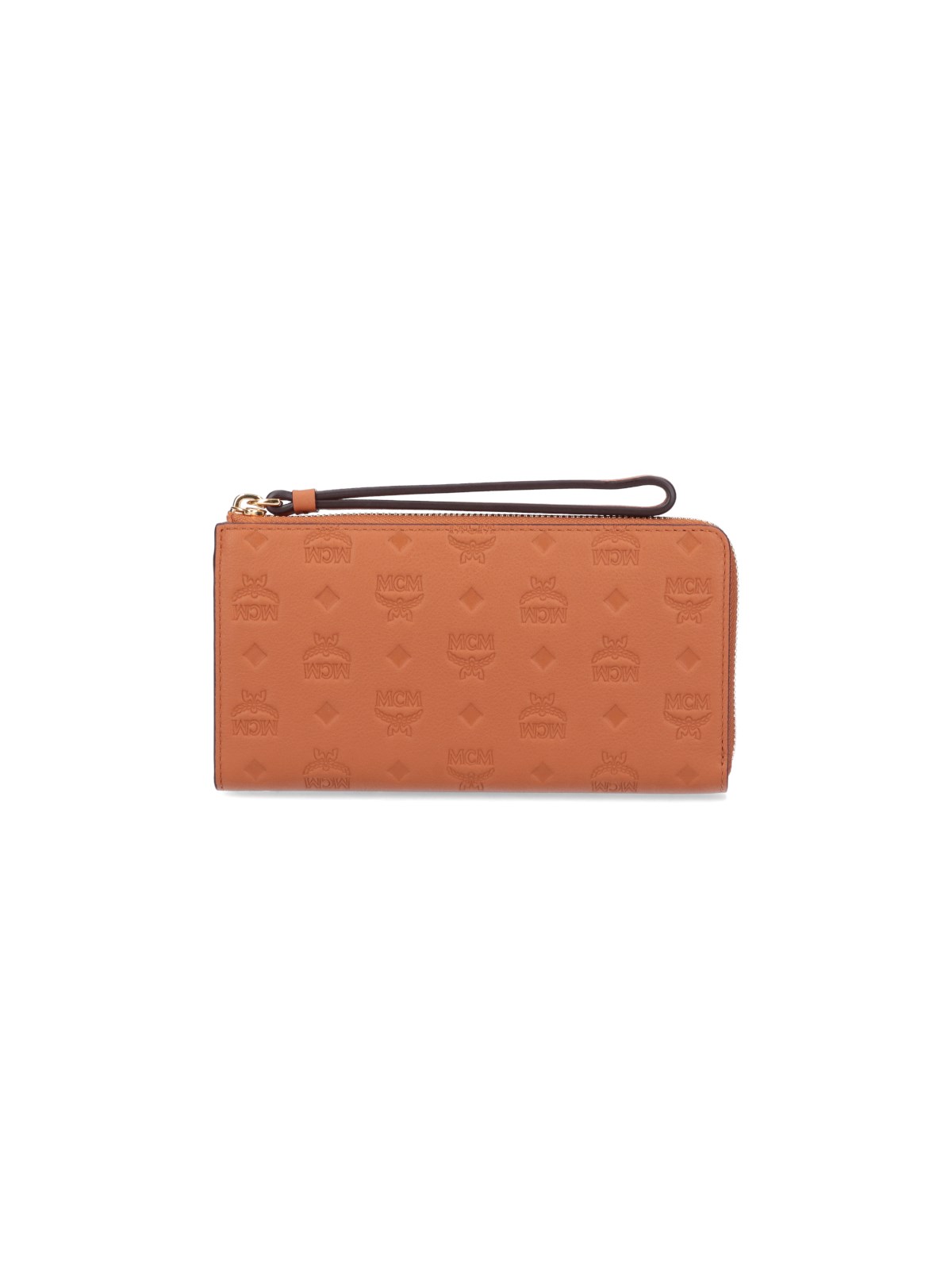 Mcm Aren Zip Around Wallet In Monogram Leather In Marrone | ModeSens