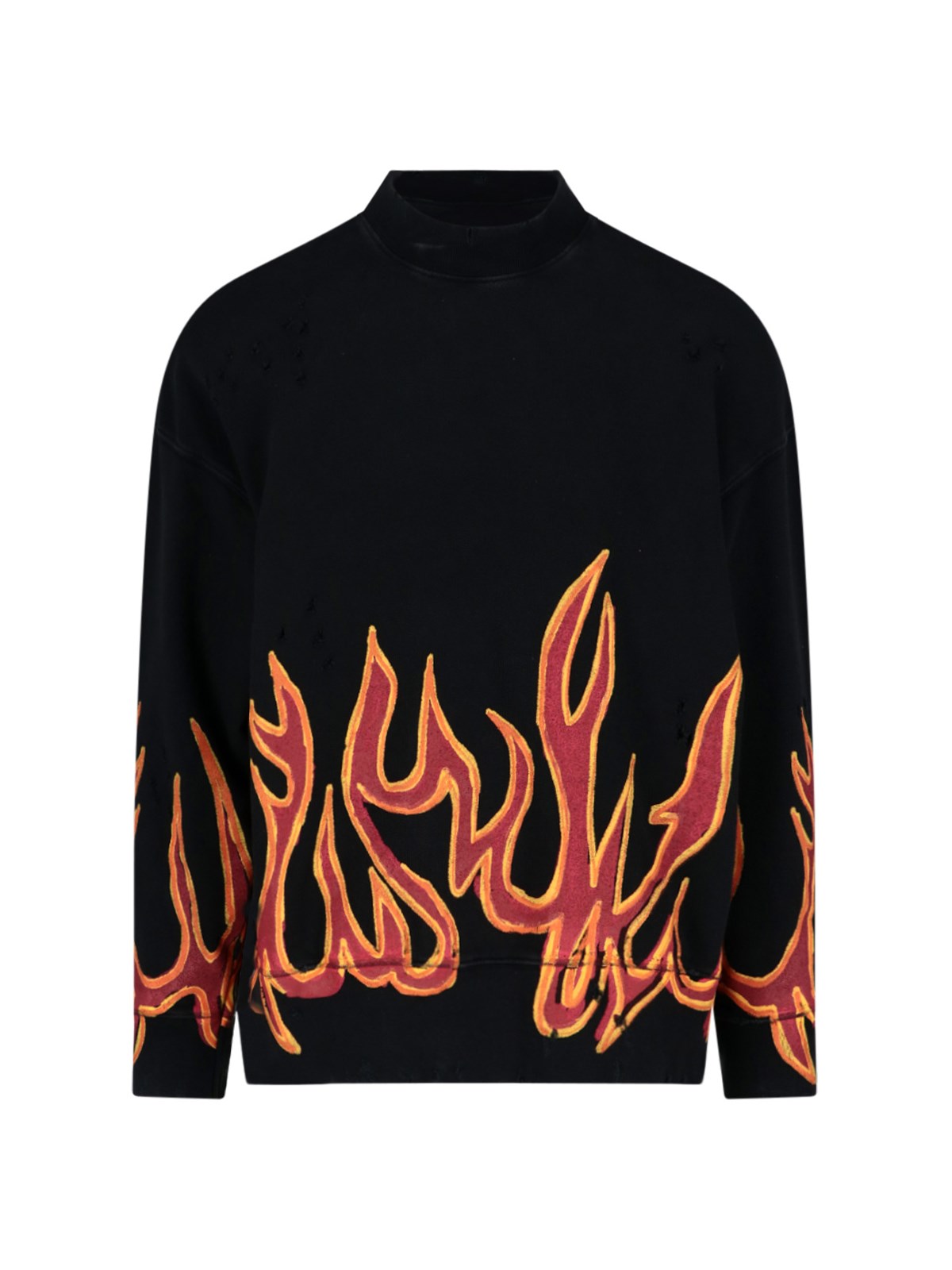 Palm Angels Graffiti Flames Distressed Sweatshirt In Nero