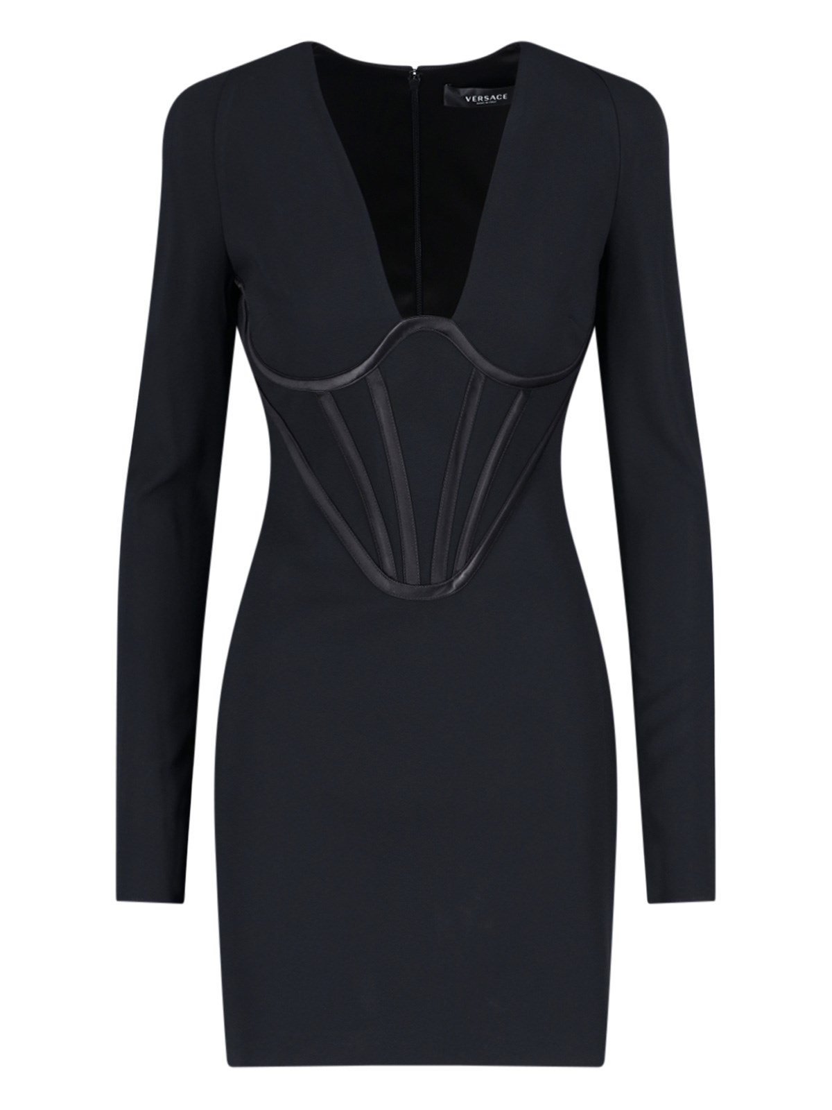 Versace Silk Satin-trimmed Crepe Mini Dress In Nero