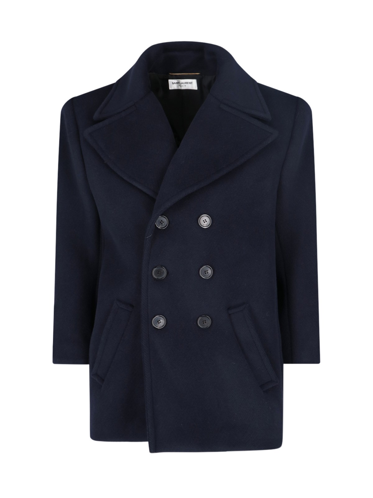 Shop Saint Laurent Chevron Oversize Coat In Blu