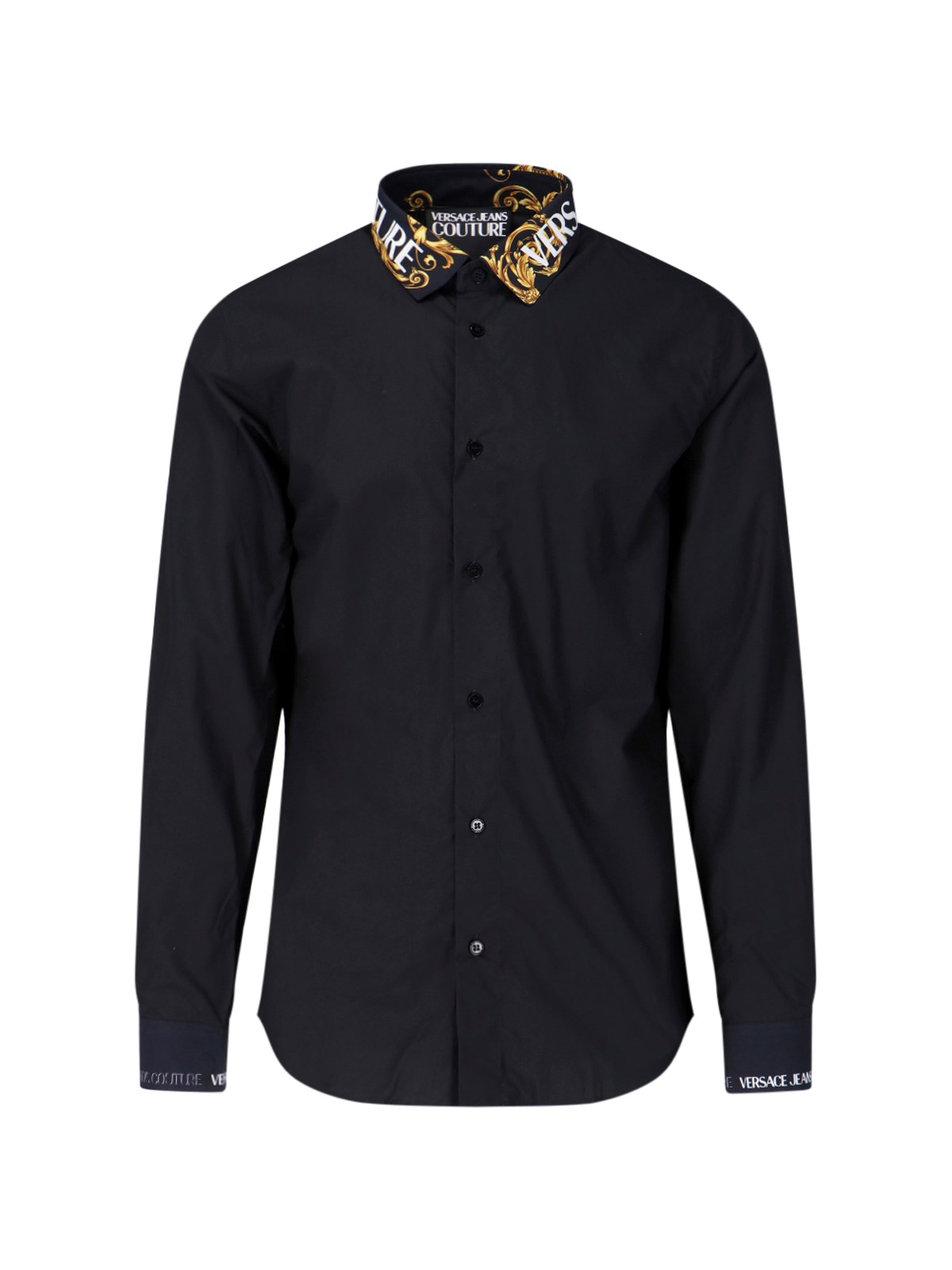 Versace Jeans Couture Logo-print Collar Cotton Shirt In Black  