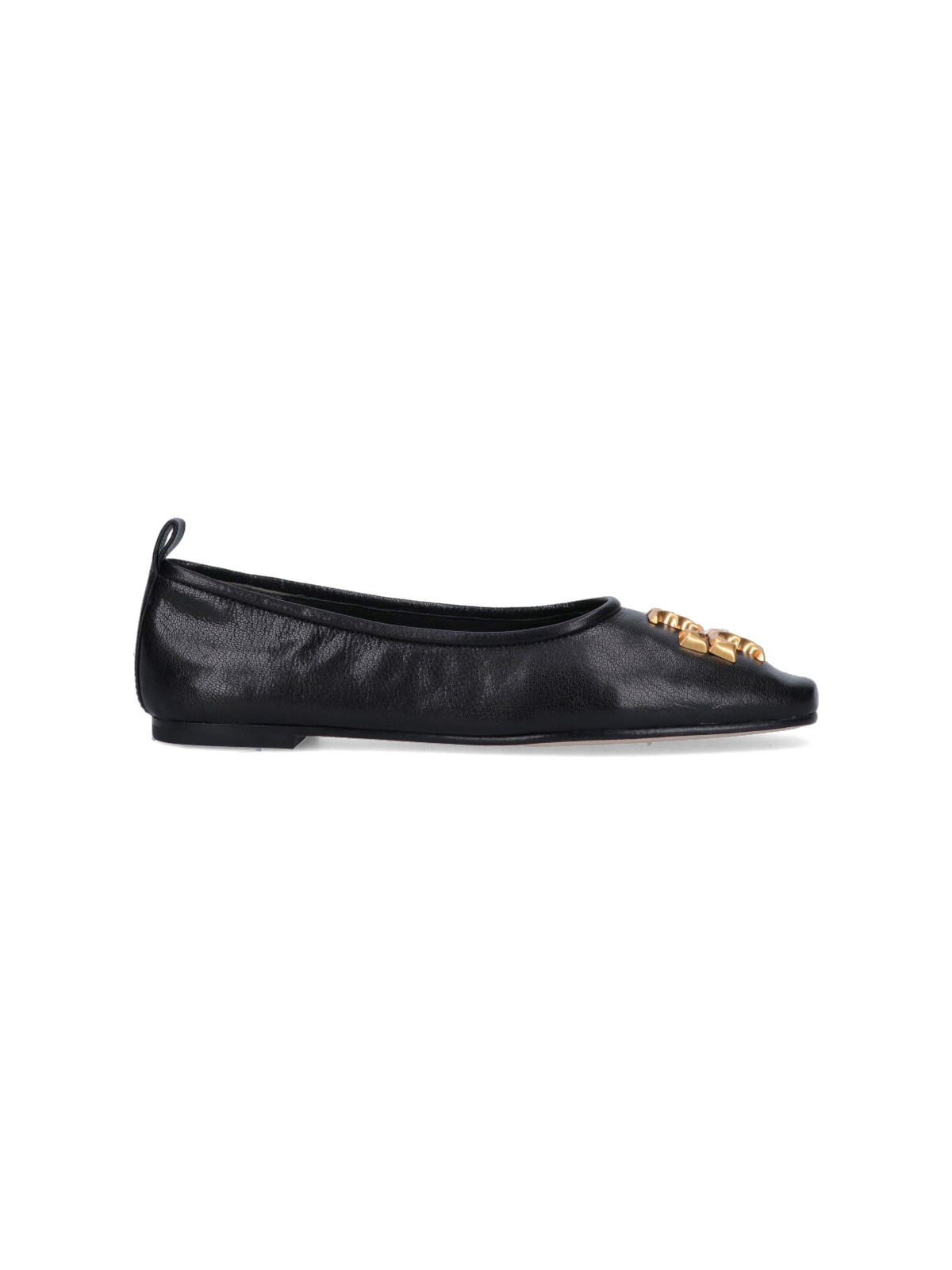 Tory Burch Eleanor Leather Medallion Ballerina Flats In Nero