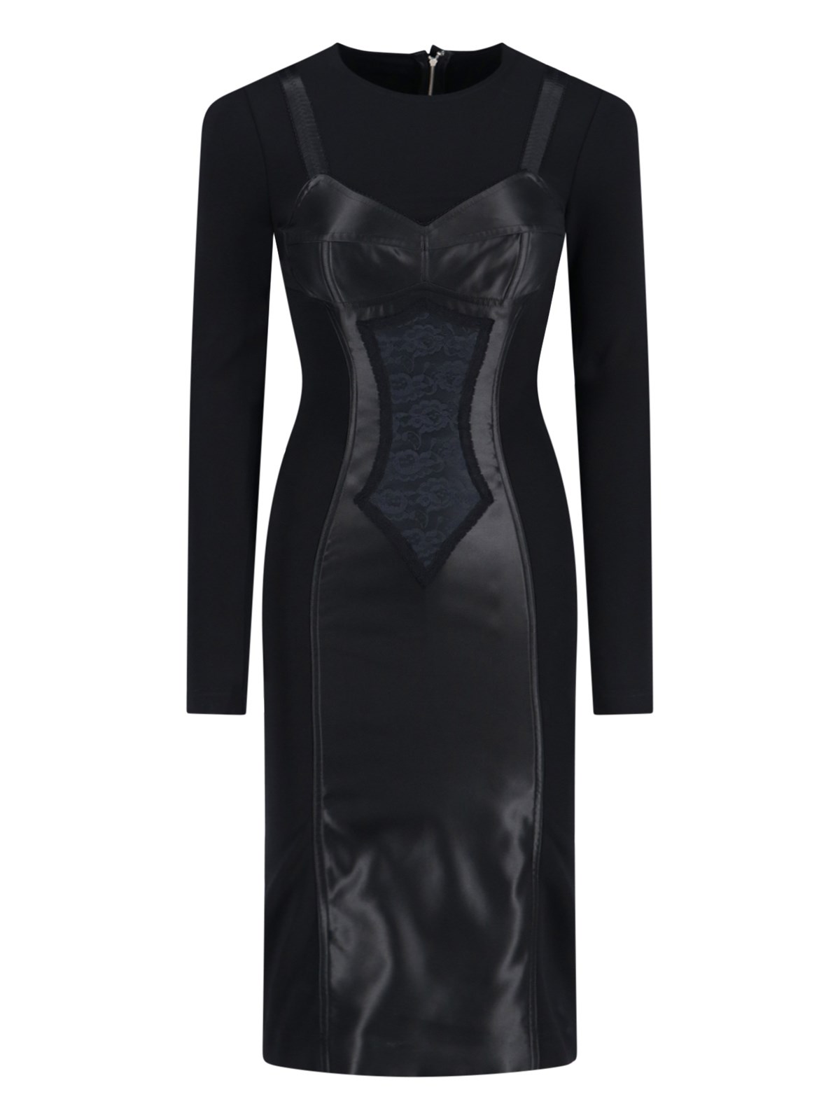 Dolce & Gabbana Corset Detail Long Sleeve Midi Dress In Nero