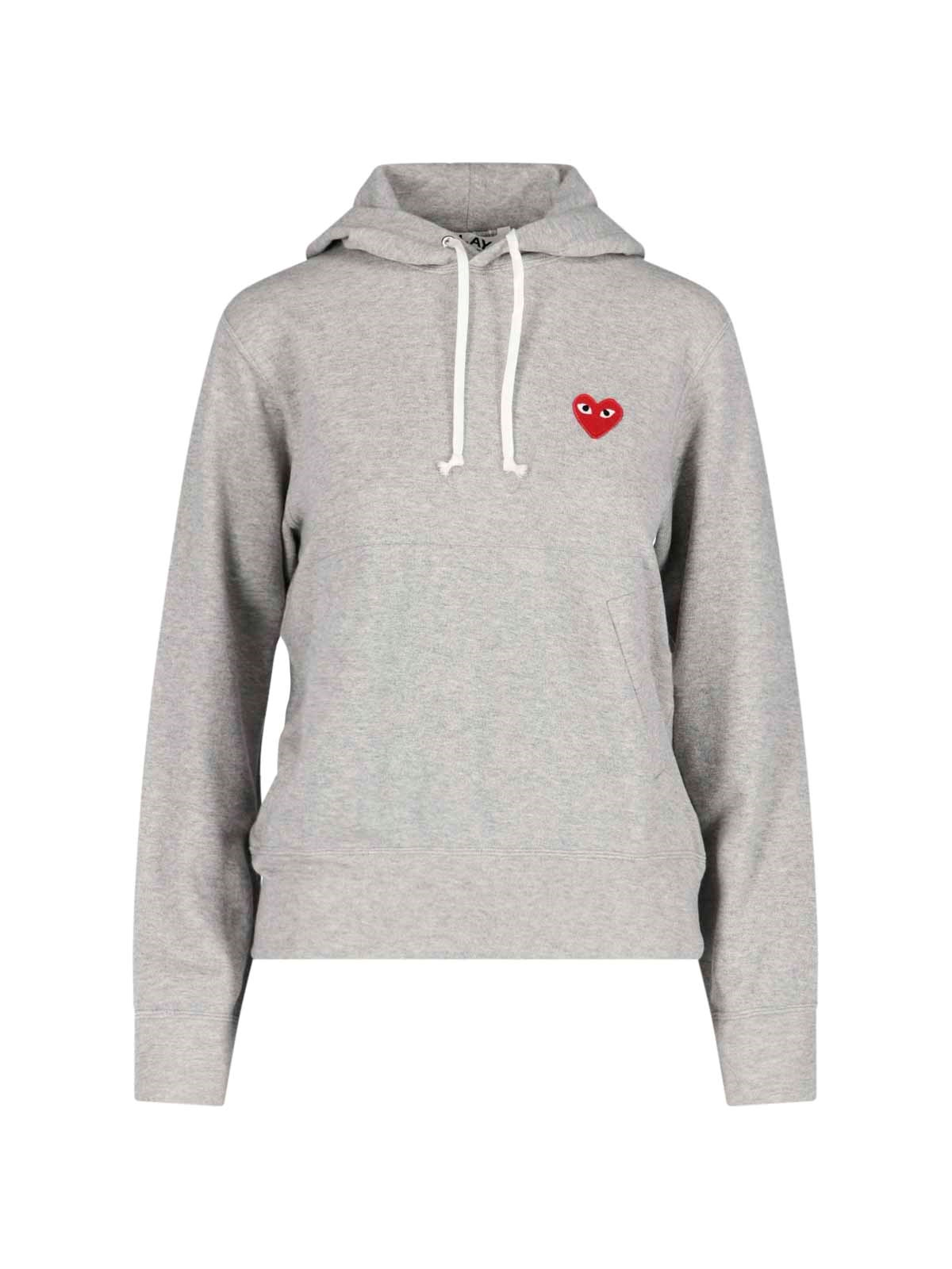 Comme Des Garçons Play Unisex Light Grey Cotton Hoodie With Red Heart In Grigio
