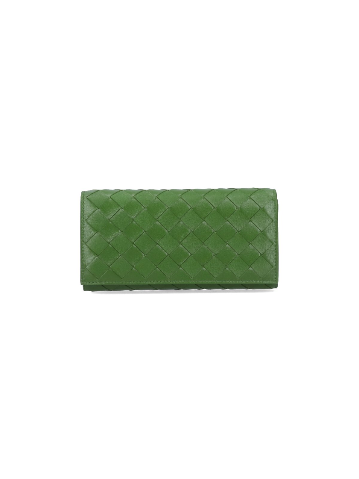 Bottega Veneta Braided Flap Wallet In Verde