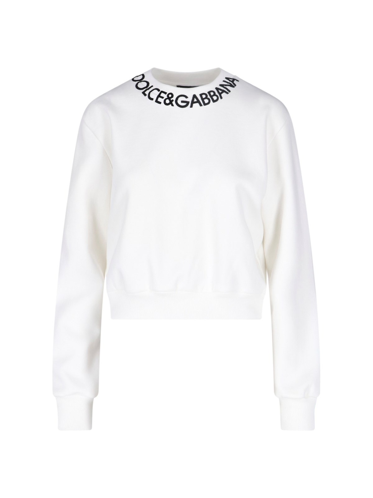 Dolce & Gabbana Crop Logo Sweatshirt In Bianco